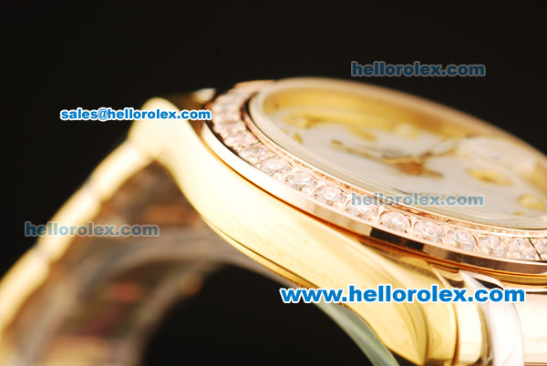 Rolex Day-Date Oyster Perpetual Three Tone with White Dial and Diamond Bezel/Marking - Click Image to Close